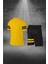 Büyük Beden Erkek Sarı Dri-Fit Kumaş Düz Yuvarlak Yaka Kısa Kol Konforlu Tişört Şort Alt Üst Ikili Takım Seti 4XL-10XL 4