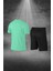 Büyük Beden Erkek Su Yeşili Dri-Fit Kumaş Cepli Düz Kısa Kol Konforlu Rahat Tişört Şort Alt Üst Spor Seti 4XL-10XL 4