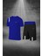 Büyük Beden Erkek Mavi Dri-Fit Kumaş Cepli Baskısız Bisiklet Yaka Sporcu Tişört Şort Alt Üst Ikili Takım 4XL-10XL 1