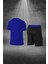 Büyük Beden Erkek Mavi Dri-Fit Kumaş Cepli Baskısız Bisiklet Yaka Sporcu Tişört Şort Alt Üst Ikili Takım 4XL-10XL 4