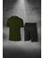 Büyük Beden Erkek Haki Dri-Fit Kumaş Yürüyüş ve Koşu Için Konforlu Cepli Sıfır Yaka Tişört Şort Ikili Alt Üst Seti 4XL-10XL 4