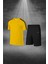 Büyük Beden Erkek Sarı Dri-Fit Kumaş Cepli Baskısız Konforlu Tişört Şort Alt Üst Ikili Takım Seti 4XL-10XL 1