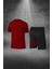 Büyük Beden Erkek Bordo Dri-Fit Kumaş Baskısız Günlük Rahat Tişört Şort Spor Takım Seti 4XL-10XL 4