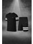 Büyük Beden Erkek Siyah Dri-Fit Kumaş Yürüyüş Için Konforlu Cepli Sıfır Yaka Tişört Şort Ikili Alt Üst Spor Seti 4XL-10XL 1