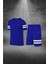 Büyük Beden Erkek Mavi Dri-Fit Kumaş Baskısız Yuvarlak Yaka Kısa Kol Tişört Şort Alt Üst Spor Takım 4XL-10XL 1