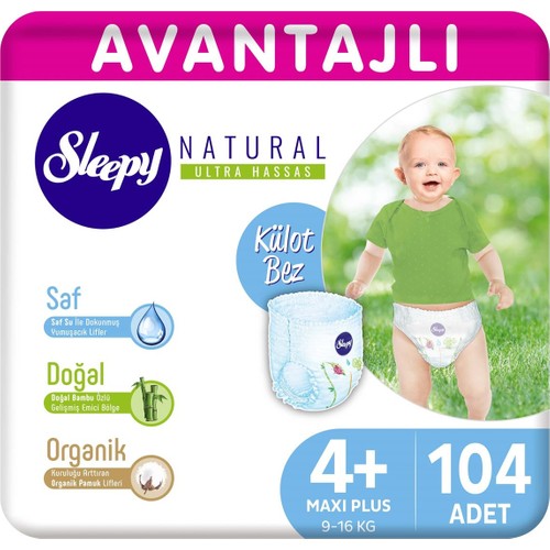 Sleepy Natural Avantajlı Külot Bez 4+ Numara Maxi Plus 104 Adet