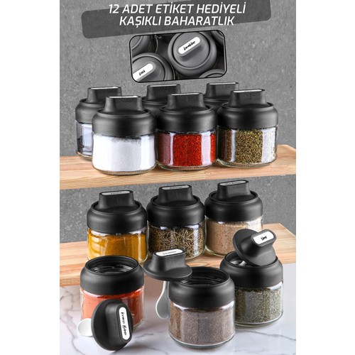 Kitchen Life 12 Adet Mat Kapaklı Kendinden Kaşıklı Baharatlık Seti - 300 ml - Cam Kavanoz Kitchen Life 12 Adet Mat Kapaklı Kendinden Kaşıklı Baharatlık Seti - 300 ml - Cam Kavanoz