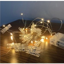 Pazariz 2 Metre 20 Mandallı Peri LED Dekoratif Işık, Fotoğraf Askısı