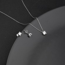 Miavi Silver 925 Ayar Gümüş Rodyum Renk Tek Taş Kolye  Küpe Takı Seti