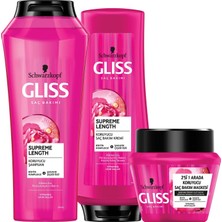 Gliss Supreme Length Şampuan 500 Ml + Saç Kremi 360 Ml + Maske 300 Ml