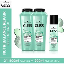 Gliss Nutribalance Şampuan 500 Ml X2 Adet + Sıvı Saç Kremi 200 Ml