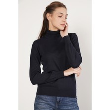 Trist Star Kadın Lacivert %100 Organik Pamuk Balıkçı Yaka Triko Kazak TRIST-6103