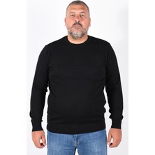 Trist Star Büyük Beden Lacivert %100 Pamuk Bisiklet Yaka Erkek Kazak TRIST-2101