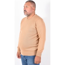 Trist Star Büyük Beden Camel %100 Pamuk Bisiklet Yaka Erkek Kazak TRIST-2101