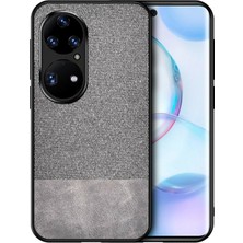 Microcase Huawei P50 Pro Fabrik Serisi Kumaş ve Deri Desen Kılıf - Gri