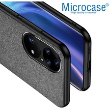 Microcase Huawei P50 Pro Fabrik Serisi Kumaş ve Deri Desen Kılıf - Gri