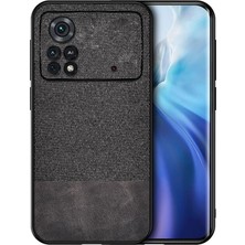 Microcase Xiaomi Poco X4 Pro 5g Fabrik Kumaş ve Deri Desen Kılıf - Siyah