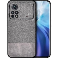 Microcase Xiaomi Poco X4 Pro 5g Fabrik Kumaş ve Deri Desen Kılıf - Gri