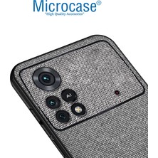 Microcase Xiaomi Poco X4 Pro 5g Fabrik Kumaş ve Deri Desen Kılıf - Gri