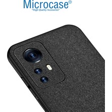 Microcase Xiaomi 12 Fabrik Kumaş ve Deri Desen Kılıf - Siyah