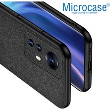 Microcase Xiaomi 12 Fabrik Kumaş ve Deri Desen Kılıf - Siyah