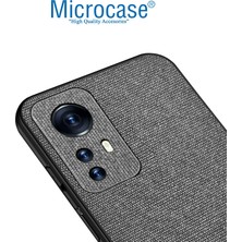 Microcase Xiaomi 12 Fabrik Kumaş ve Deri Desen Kılıf - Gri