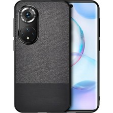 Microcase Huawei Nova 9 Fabrik Kumaş ve Deri Desen Kılıf - Siyah