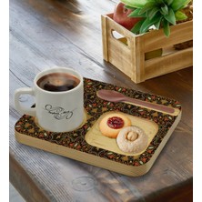 BK Kişiye Özel Doğal Ahşap Sunum Tabağı ve Türk Kahvesi Fincanı Hediye Seti - Model 13