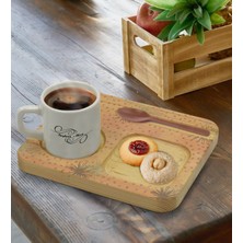 BK Kişiye Özel Doğal Ahşap Sunum Tabağı ve Türk Kahvesi Fincanı Hediye Seti - Model 2