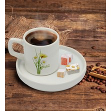 BK Kişiye Özel Papatya Tasarımlı Sunum Tabaklı Türk Kahvesi Fincanı Model 11