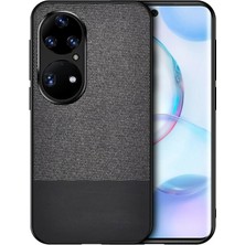 Microcase Huawei P50 Pro Fabrik Serisi Kumaş ve Deri Desen Kılıf - Siyah