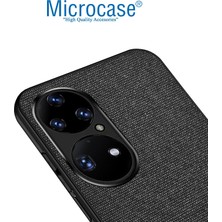 Microcase Huawei P50 Pro Fabrik Serisi Kumaş ve Deri Desen Kılıf - Siyah