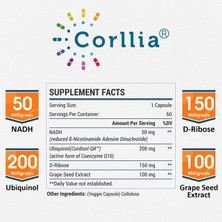 Corllia Nadh 500 mg + COQ10 200 mg + D-Ribose 150 mg Abd
