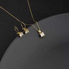 Miavi Silver 925 Ayar Gümüş Tek Taş Kolye  Küpe Takı Seti