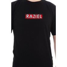 Razıel Oversıze  Kabartma Işaret Baskılı Siyah T-Shirt