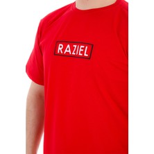 Razıel Oversıze  Kabartma Amblem Baskılı Kırmızı T-Shirt