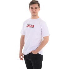 Razıel Oversıze  Kabartma Amblem Baskılı Beyaz T-Shirt