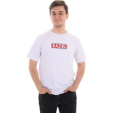 Razıel Oversıze  Kabartma Amblem Baskılı Beyaz T-Shirt