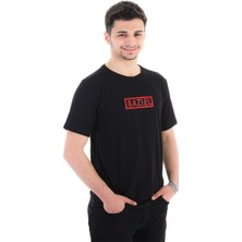 Razıel Oversıze  Çivili Amblem Baskılı Siyah T-Shirt