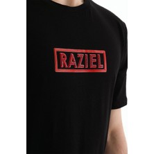 Razıel Oversıze  Çivili Amblem Baskılı Siyah T-Shirt