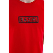 Razıel Oversıze  Çivili Amblem Baskılı Kırmızı T-Shirt