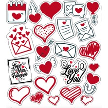 Gg Genç Girişimci Sticker Love  46 Adet  Farklı Ebatlarda Kırmızı