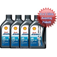Shell Advance 4t Ultra 15W-50 1 Litre Motosiklet Yağı (4'lü Avantaj Paket)