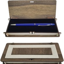 XMARKETTR Lacivert Metal Kalem Ahşap Deri Kutulu