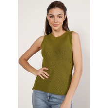 Trist Star Kadın NAR ÇİÇEĞİ %100 Organik Pamuk Selanik Örgü Yırtmaçlı Bisiklet Yaka Triko Süveter Bluz TRIST-6116