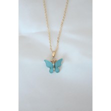 Clariss Gold Kaplama Turkuaz Renk Sedefli Kelebek Kolye