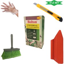 Bolton 5'li Set 500GR. Duvar Kağıdı Yapıştırıcısı(Tutkal-Fırça-Spatula-Falçata-Şeffaf Eldiven)