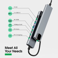 Macbook Pro Type C Hub Çevirici Dönüştürücü Çoklayıcı Pd Şarj 87W Hdmı Sd Ethernet Girişli 8 In 1