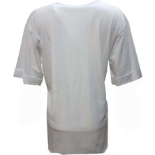 Kuzey Kadın Baskılı Yırtmaçlı Oversize Kadın T-Shirt 3095 - Beyaz - S