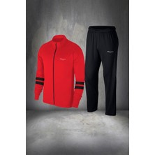Poseidon Storm Büyük Beden Erkek Kırmızı Supra Penye Kumaş Fermuarlı Koşu Seti (4xl- 10XL)